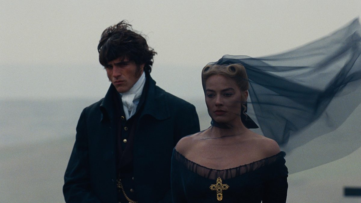 a man and a woman in a historical movie scene