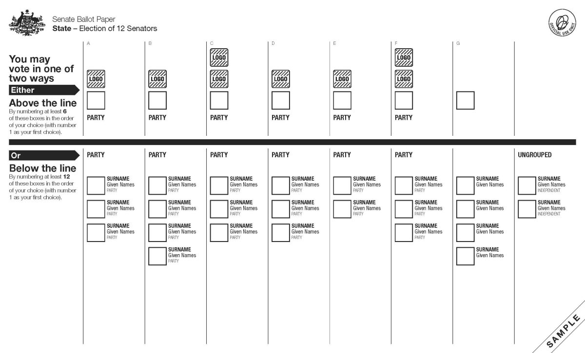 Sample ballot paper