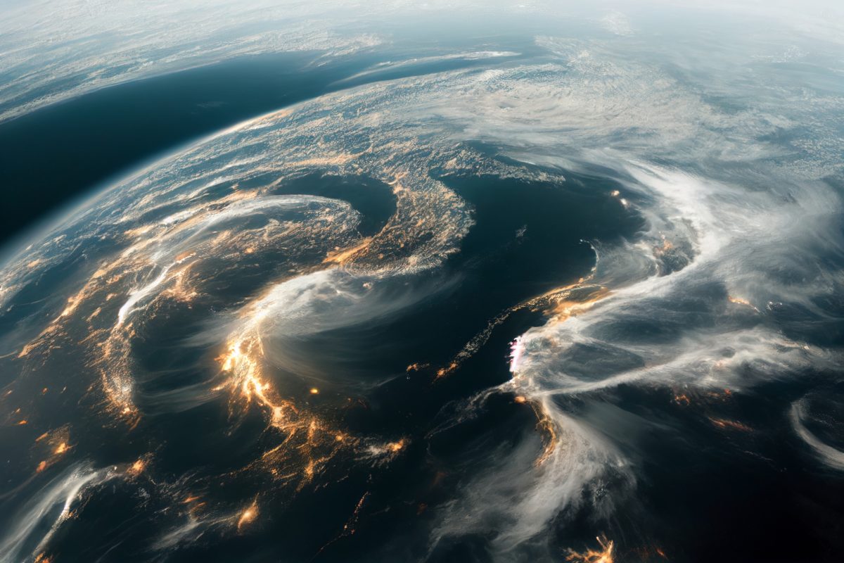 Aerial view of the swirling clouds around Earth
