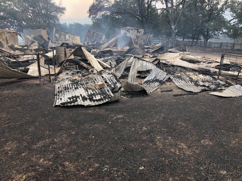 Fire-damaged farmhouse at Maragle.