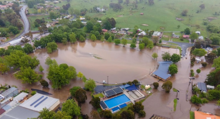 Aerial view of flooding in Tumbarumba