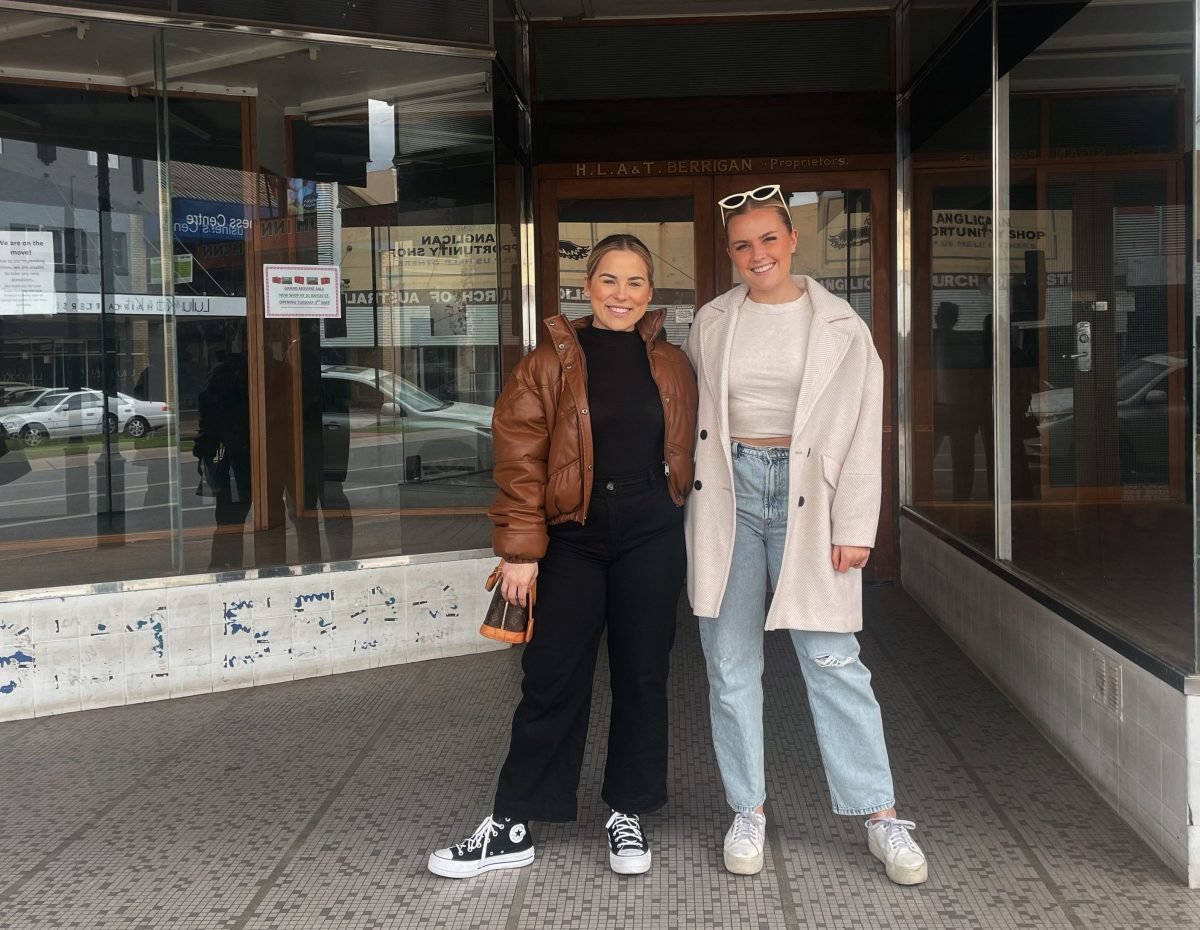 Lily Jenkins and Jess Knox of Wagga's Social Queen Markets standing in front of the old hospital op shop building in Fitzmaurice Street 