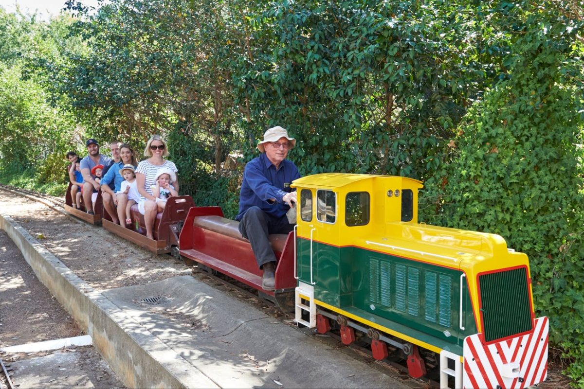 Wagga miniature train with people riding