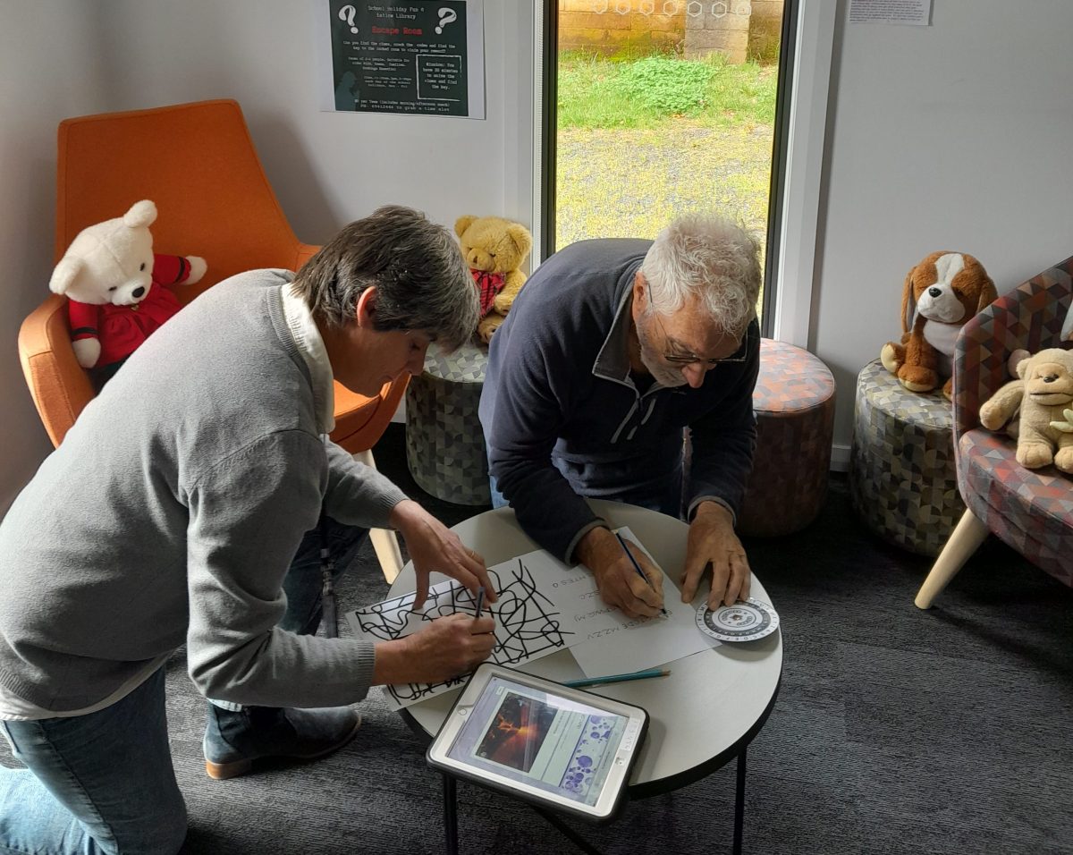 two people in library activity