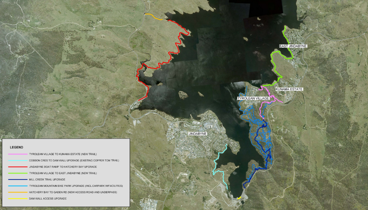 A map showing sections of walking trails