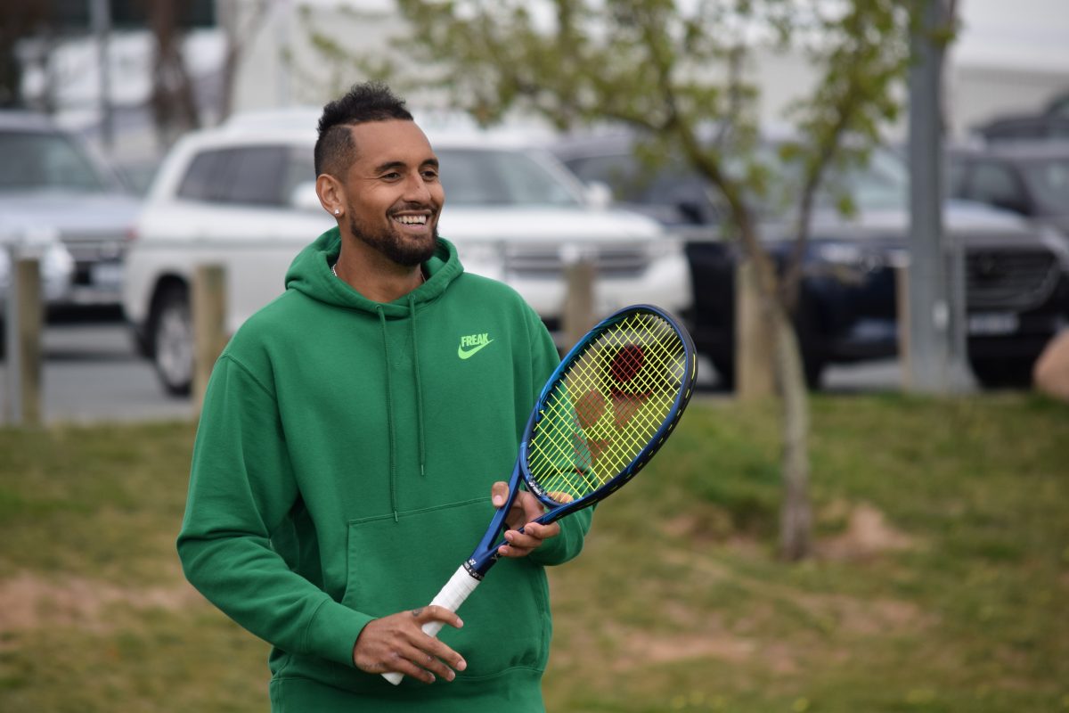 Nick Kyrgios at the ACT Labor announcement of a proposed community tennis facility at Gungahlin.