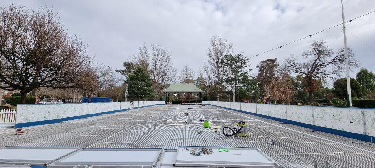 Outdoor ice skating rink under construction