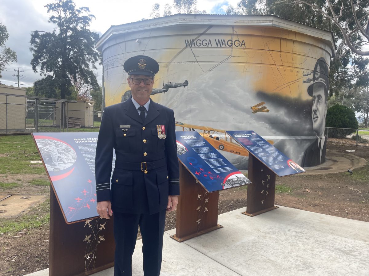 Wing Commander Tony Wennerbom with the precinct's new storyboards. Photo: Anna Maskus