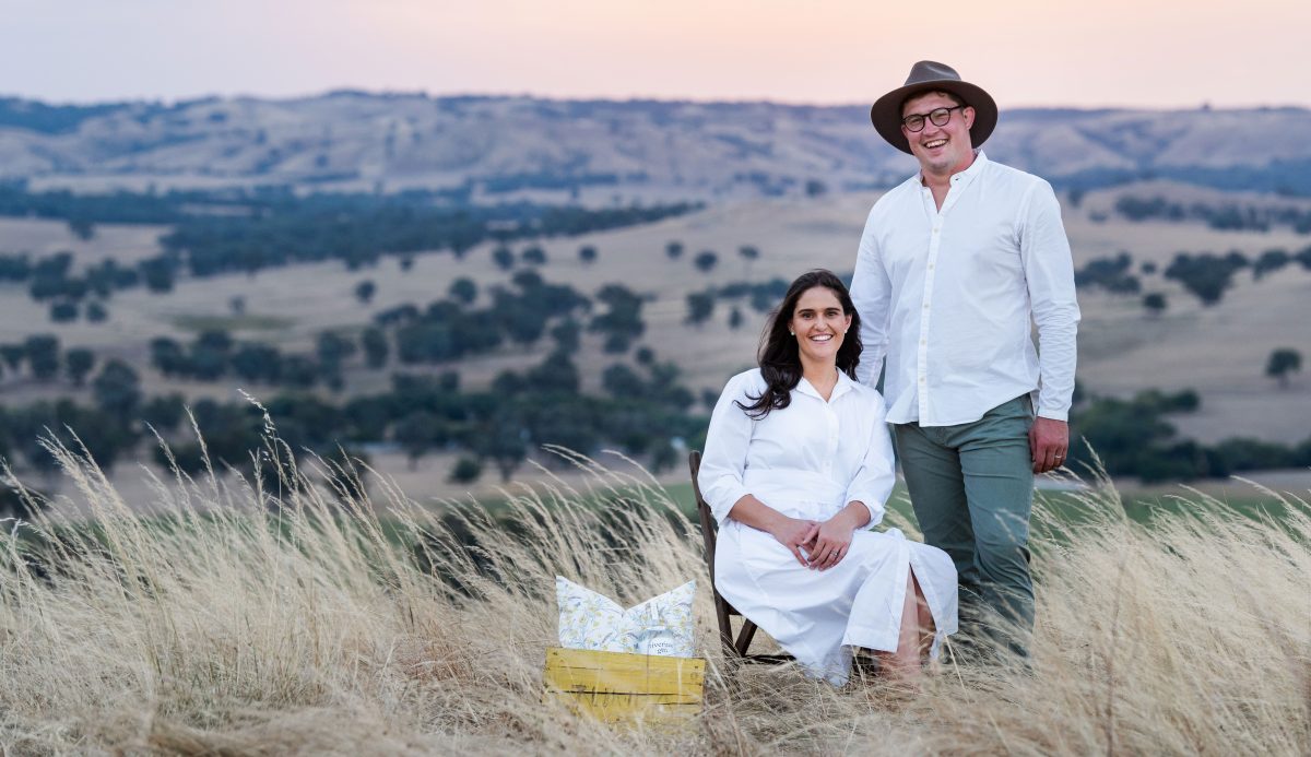 Tess and Jake Eaglesham from Wagga in a hilly landscape