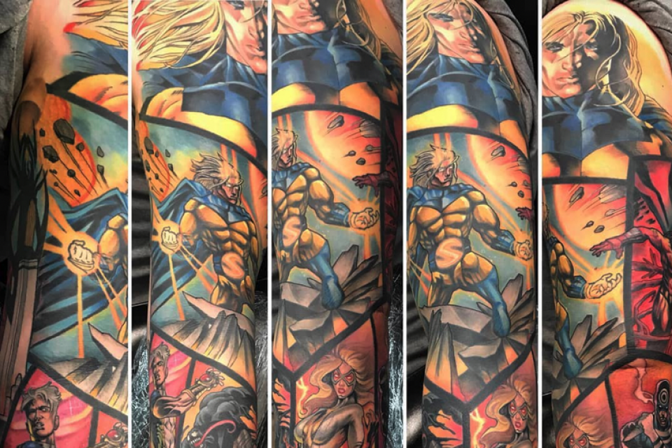 Mum spends 50k on epic Marvel and DC tattoo transformation for  superheromad son  Daily Star