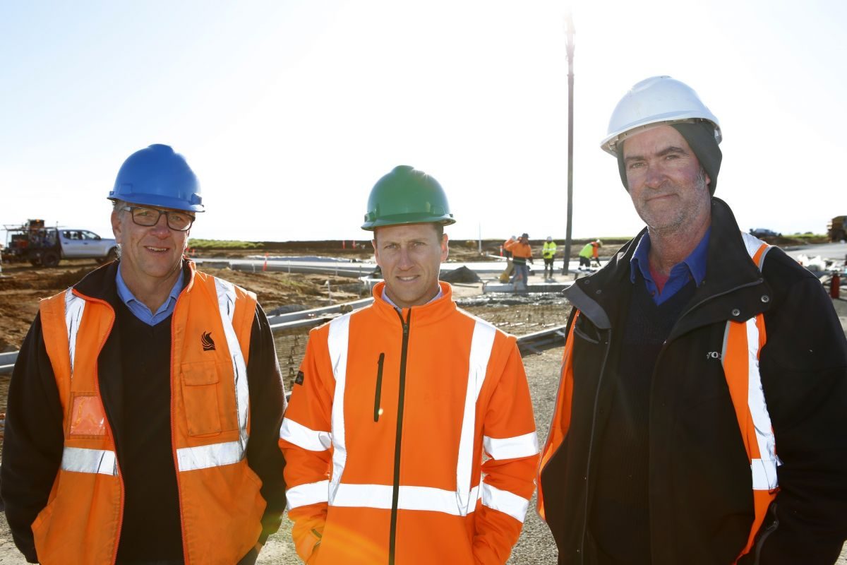  Inspecting progress on the construction of the new intersection as part of the RiFL Hub Project (from left) Wagga Wagga City Council Executive Manager - Major Projects Darryl Woods, Project Manager Chad Jackson, and Construction Supervisor - Civil Infrastructure Projects Matthew Casley.
