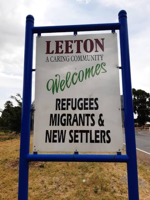 Leeton's welcome refugee sign
