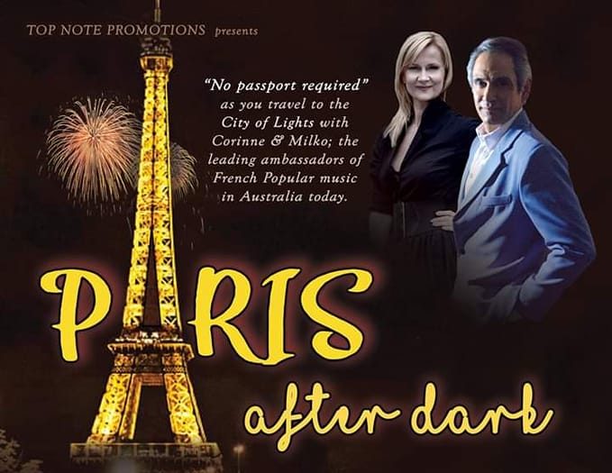 Flyer for Alliance Francaise de Wagga Wagga show Paris After Dark