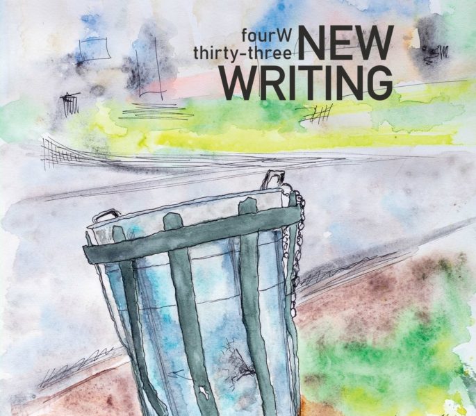 cover of book titled fourW thirty-three featuring a watercolour painting of a public waste bin