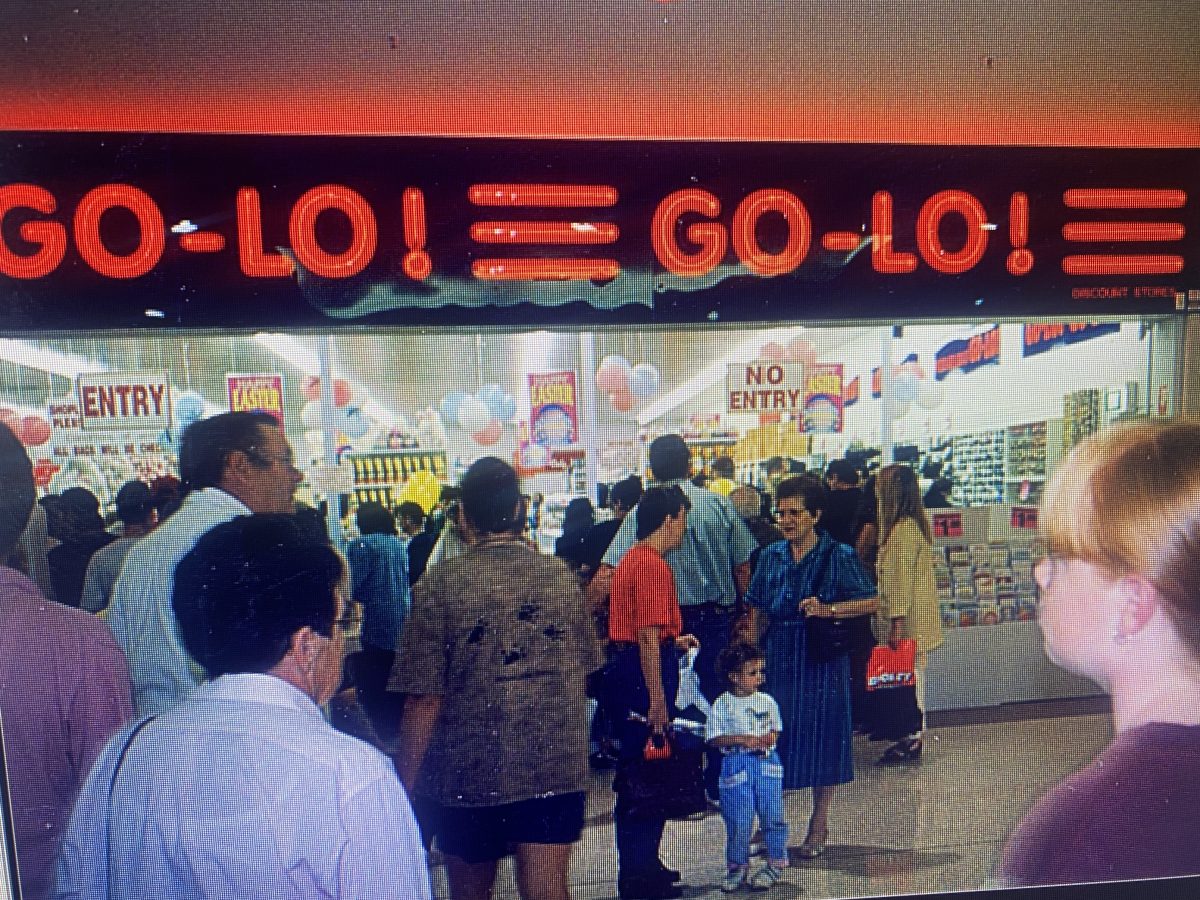 Shoppers outside store