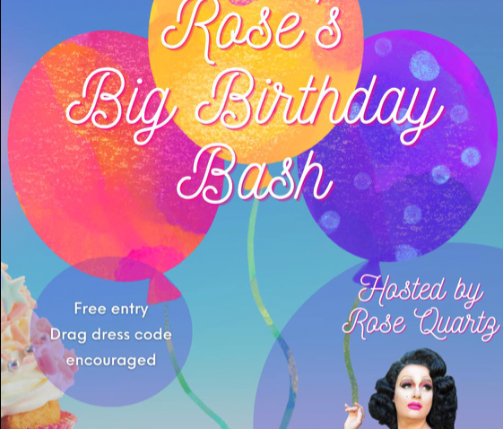 Flyer featuring Rose Quartz and colourful balloons