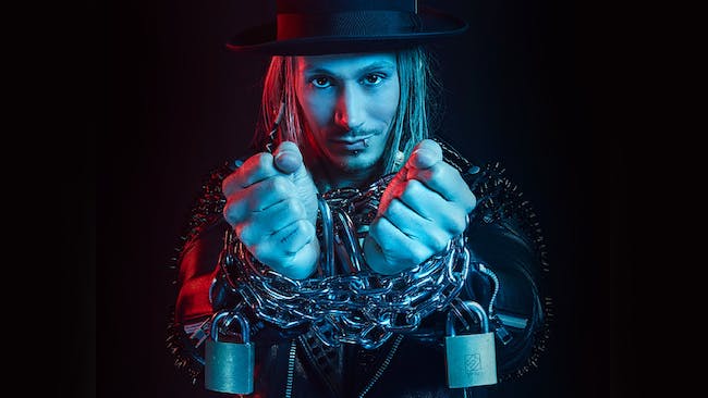 Magician Cosentino in shackles