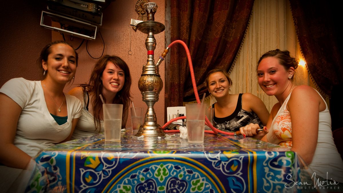 Four girls at a hookah bar