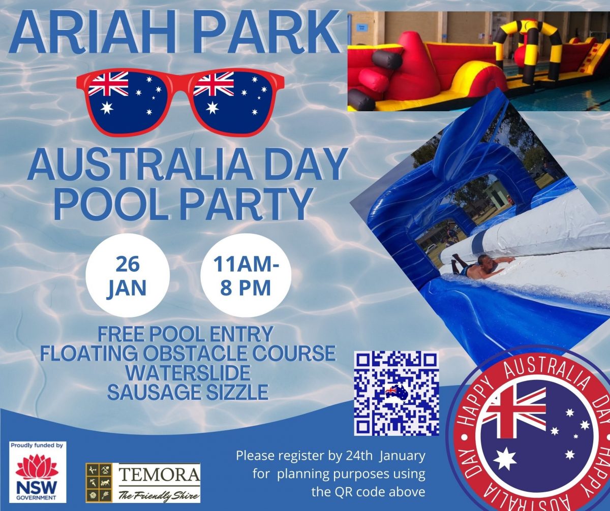 Flyer for Ariah Park Australia Day pool party