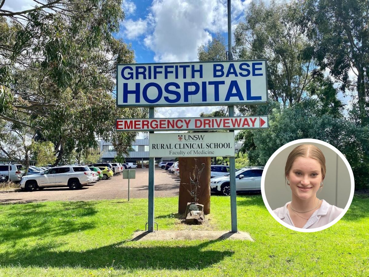 Griffith Base Hospital sign with Paige Goudie insert