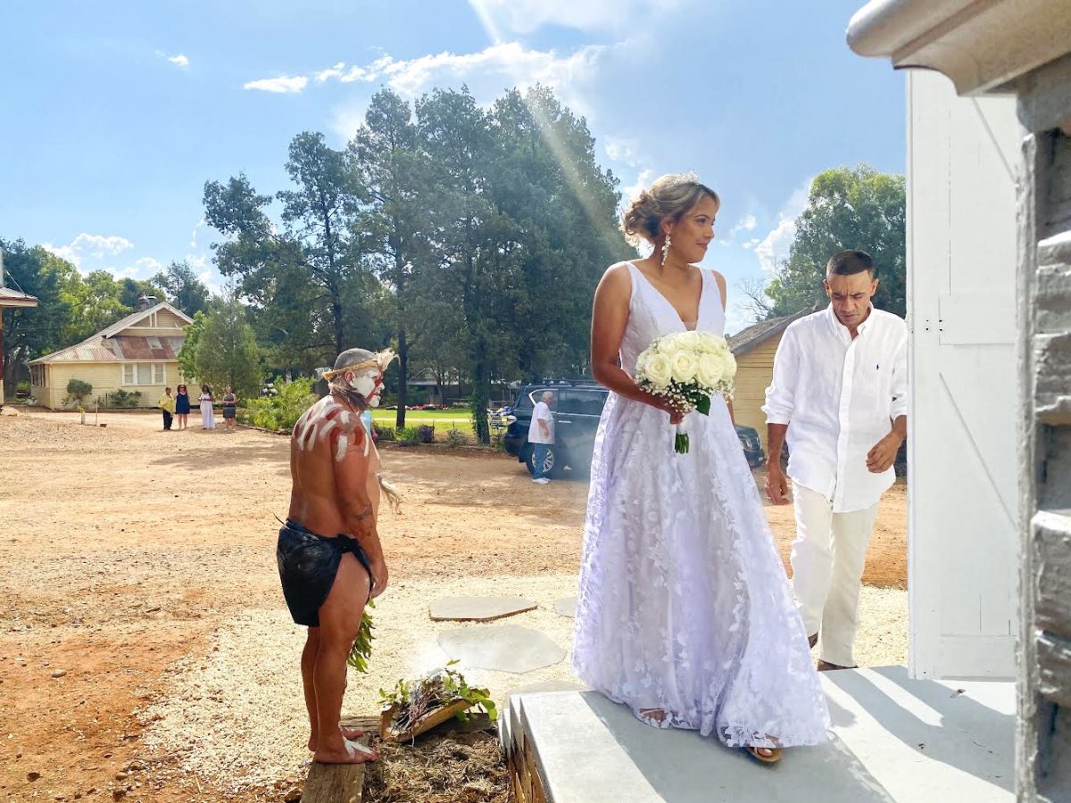 Bride entering a church