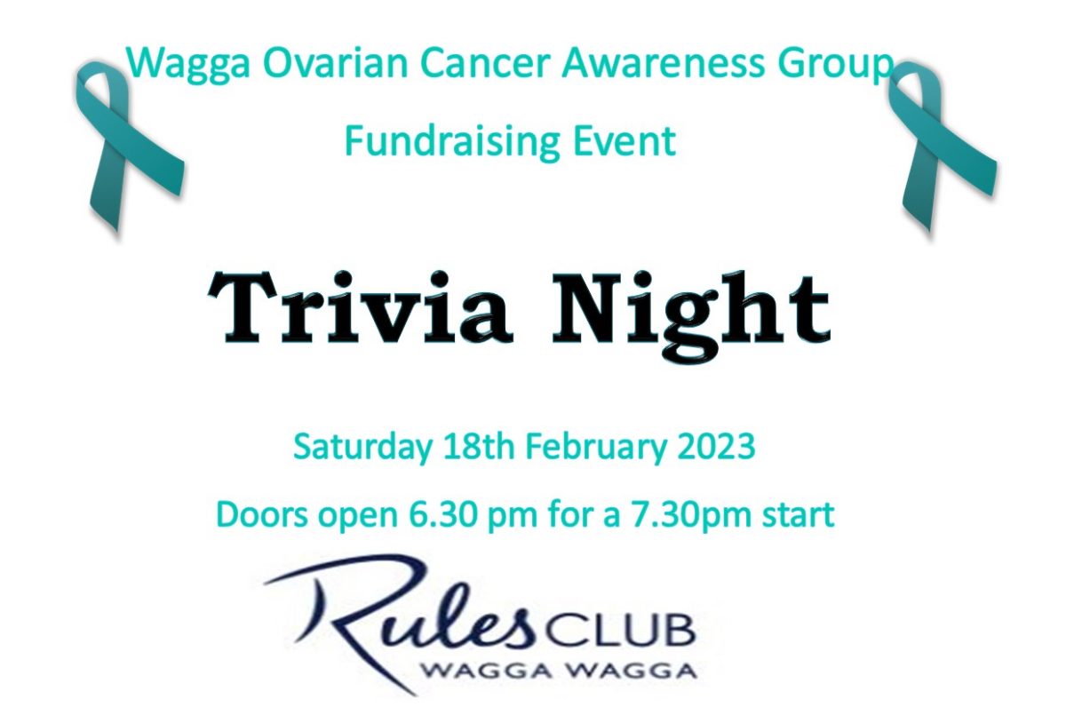 Flyer for Wagga Ovarian Cancer Awareness Group trivia night