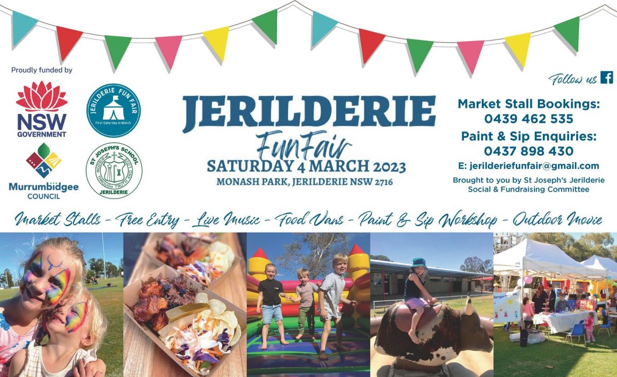 Flyer for the Jerilderie Fun Fair with a montage of kids having fun