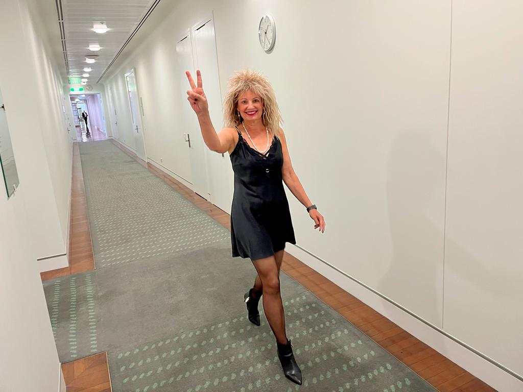 Sussan Ley in the halls of Federal Parliament dressed as Tina Turner