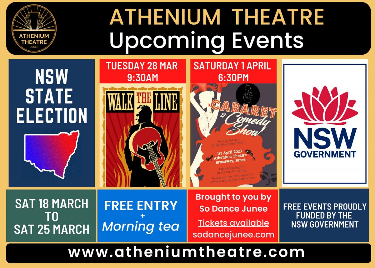 Athenium Theatre upcoming events poster