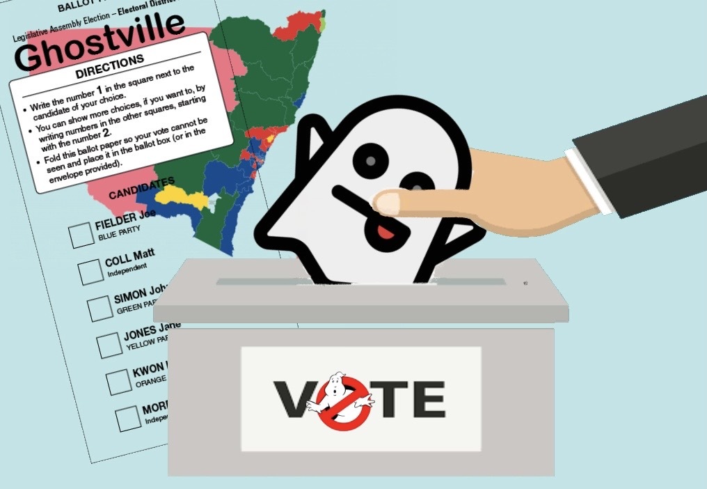 Graphic of ghost being placed in ballot box