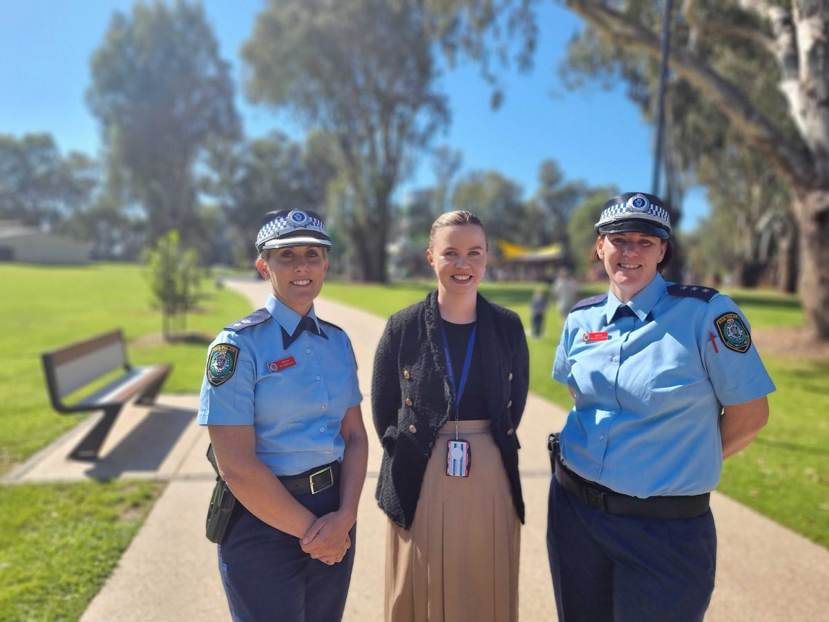 Riverina Police District acting superintendent Nadine Roberts with Wagga City Council Social Planning Coordinator Sarah Lehman and Riverina Police District Inspector Jill Gibson. 