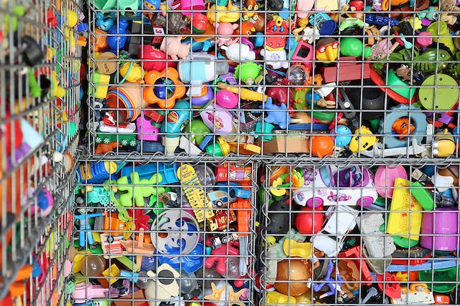 Cages filled with plastic toys
