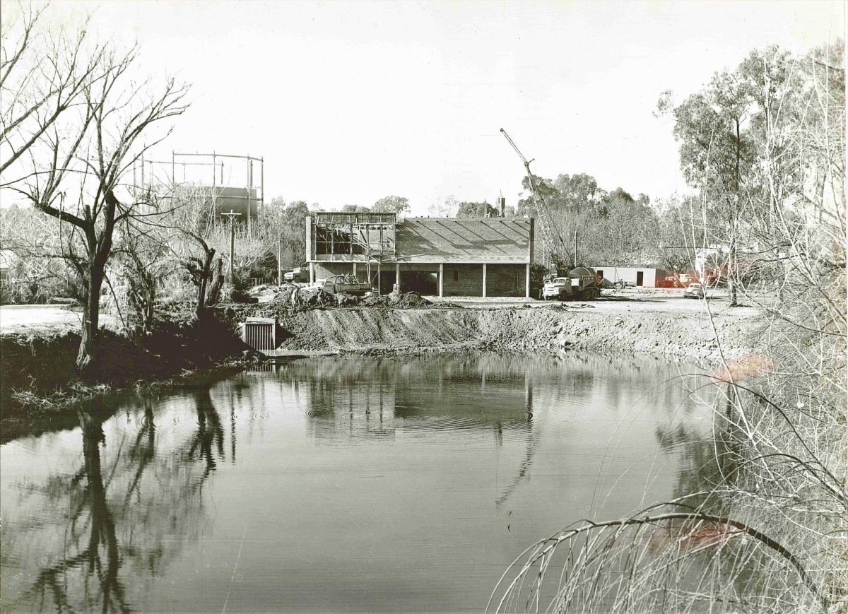 black and white photo of construction work