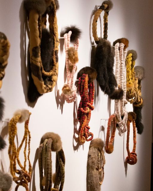 Juanita McLauchlan's body adornments and necklaces are made from pollen blanket and possum skin