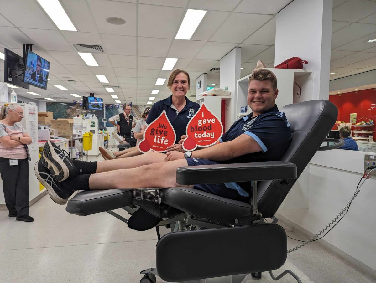 Two donors donating plasma at Wagga's Lifeblood donation centre
