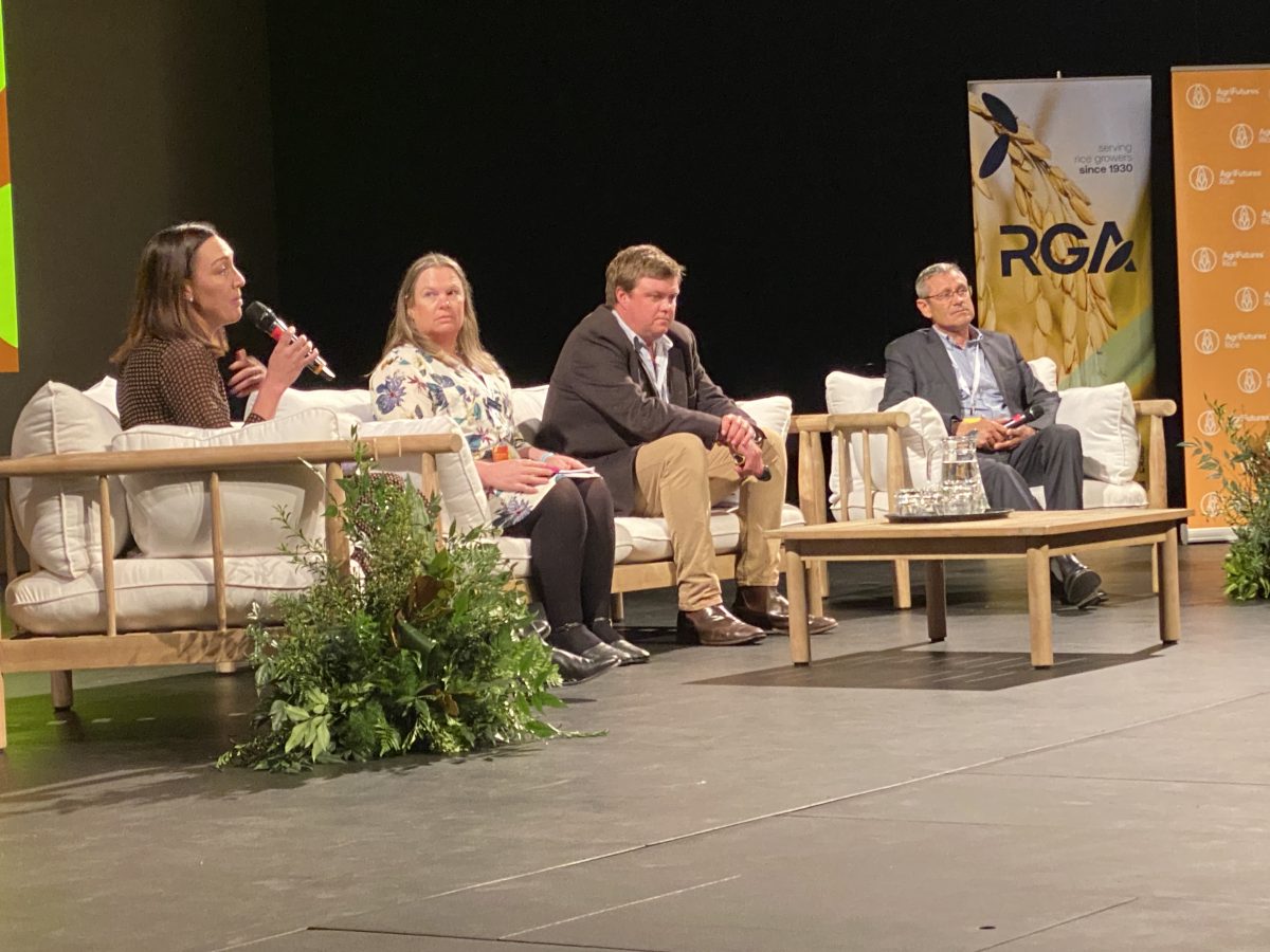 A panel on stage at rice conference