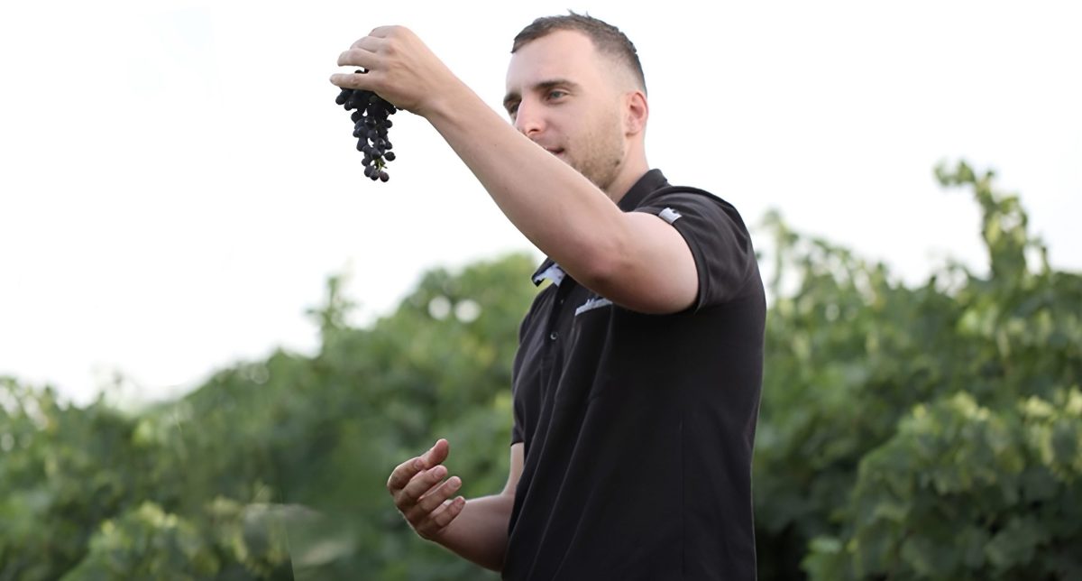 Aaron Salvestrin holding grapes 