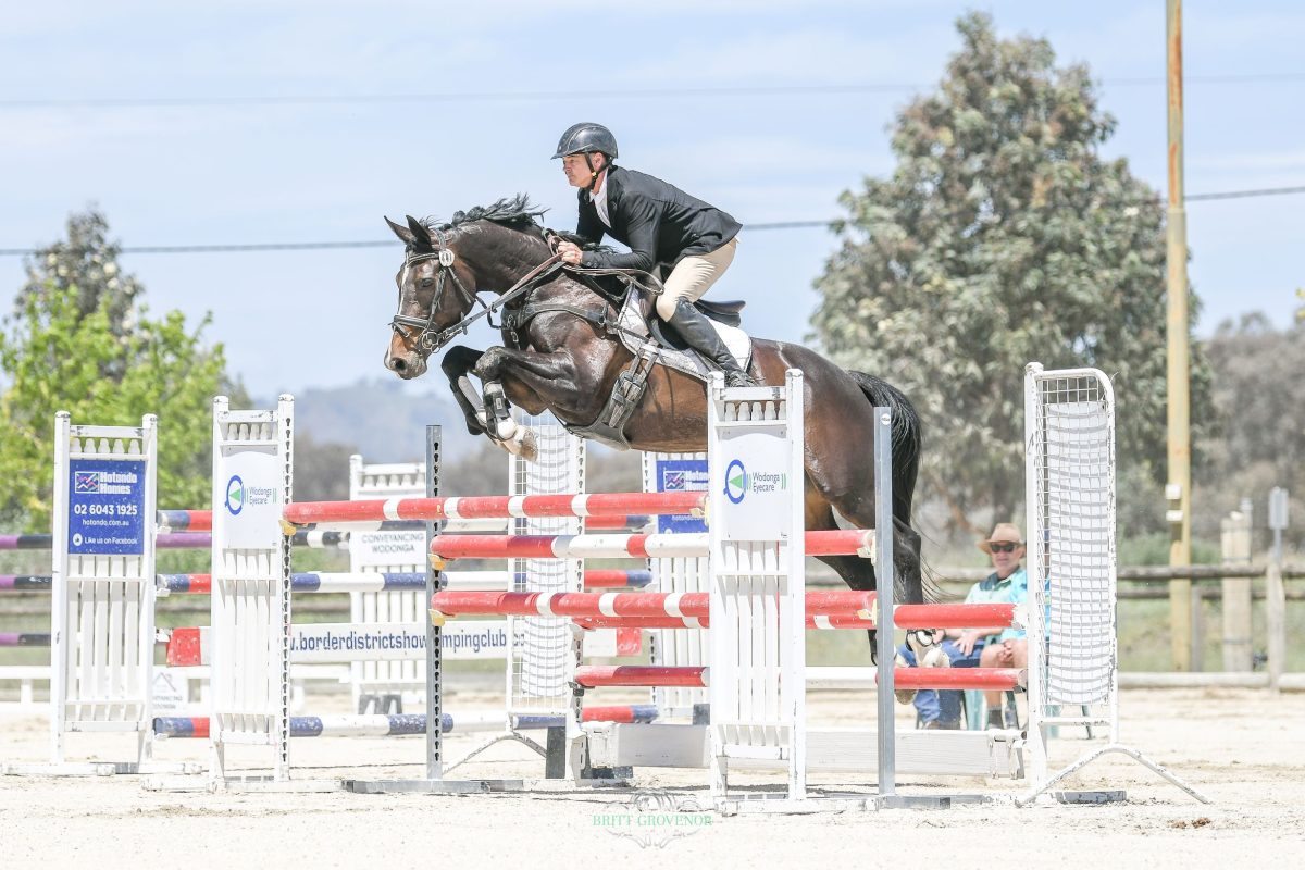 Horse and rider going over jump