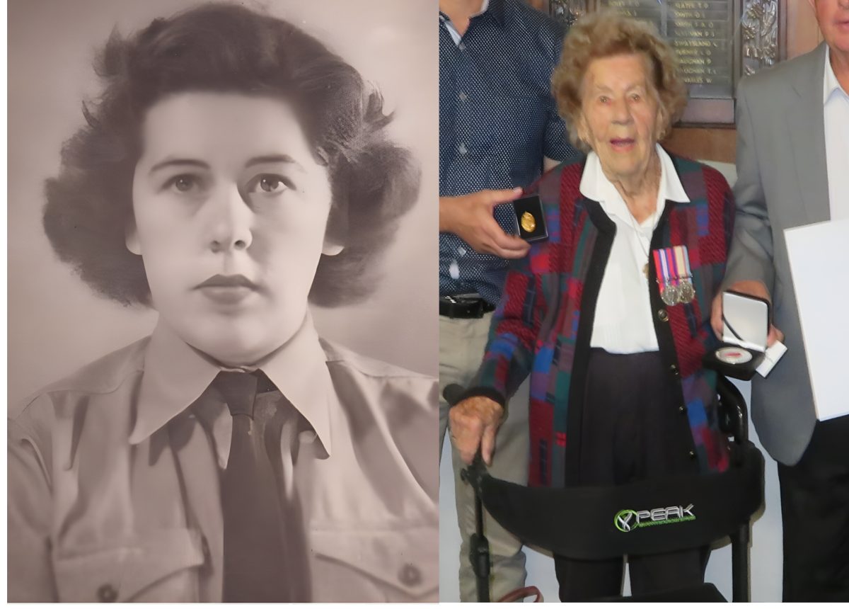 woman in air force uniform in her youth and in old age