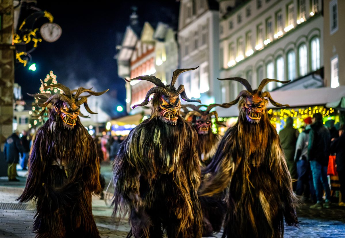 The 'Krampuslauf' in Germany celebrates the traditional fright figure who accompanies St. Nicholas to punish the naughty kids
