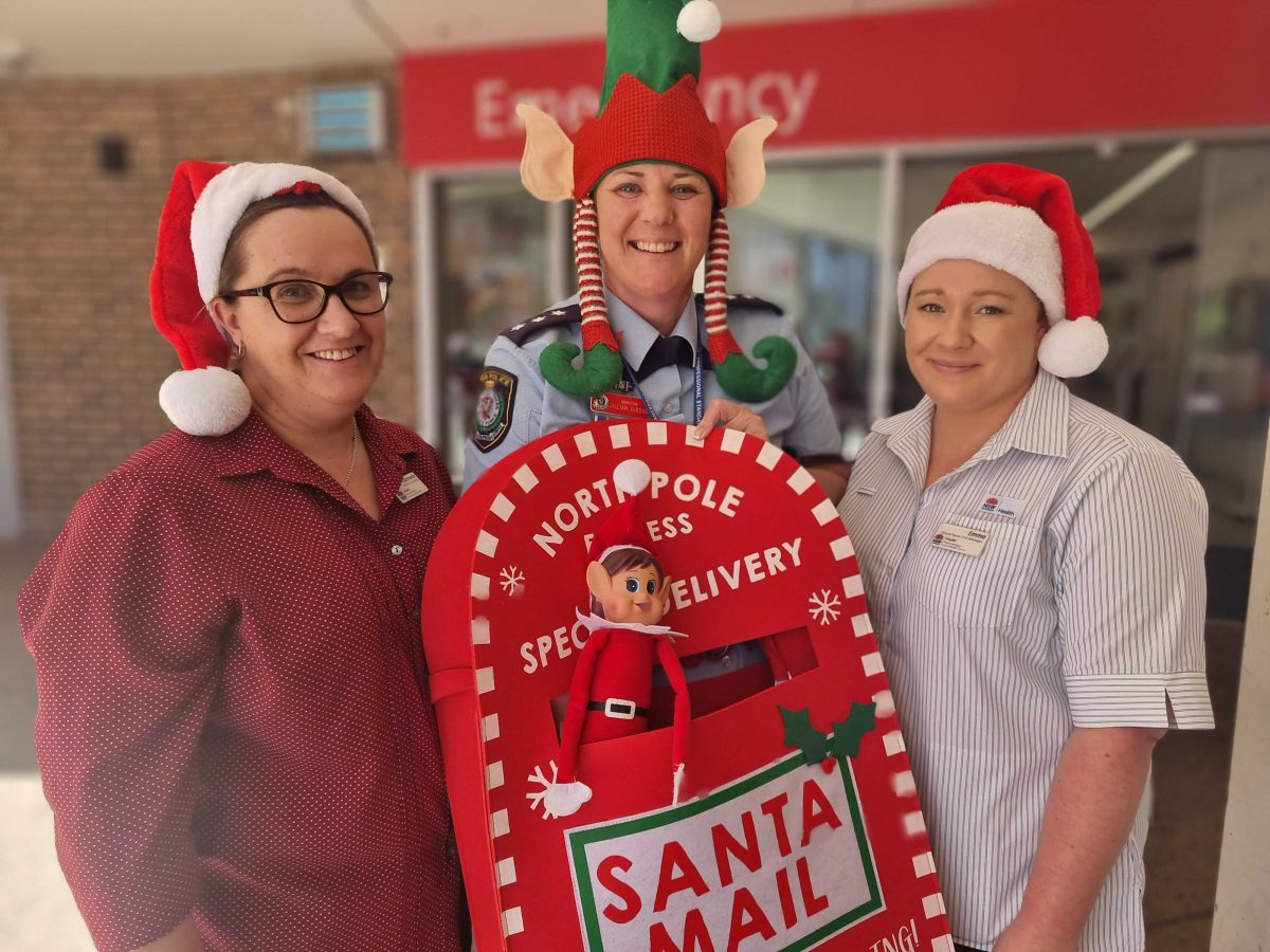 Wagga Wagga Base Hospital emergency department patient experience office Janelle, Riverina Police District Inspect Jill Gibson, Elf Ellie, Wagga Wagga Base Hospital acting nurse manager Emma. 