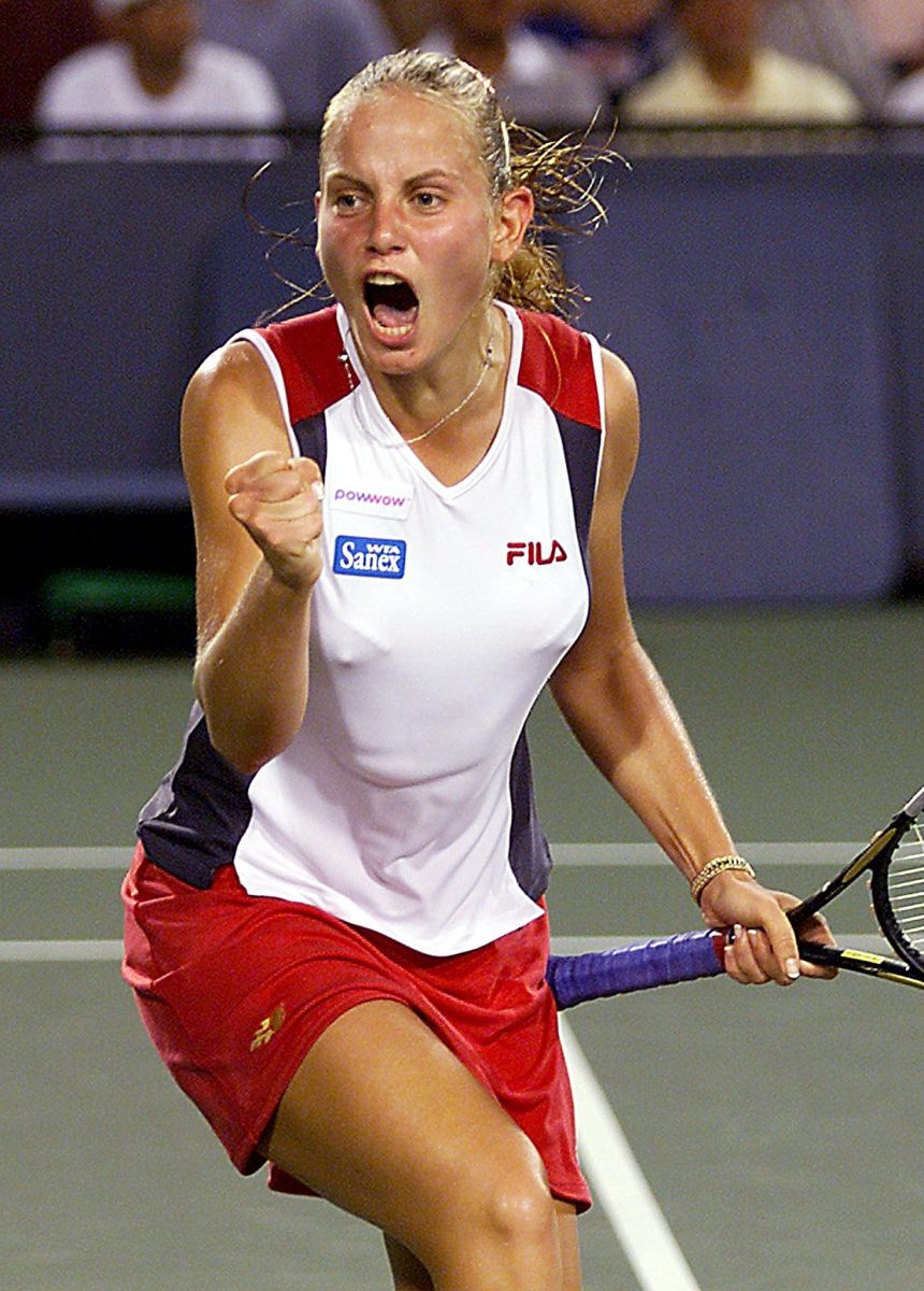 Jelena Dokic celebrating tennis win