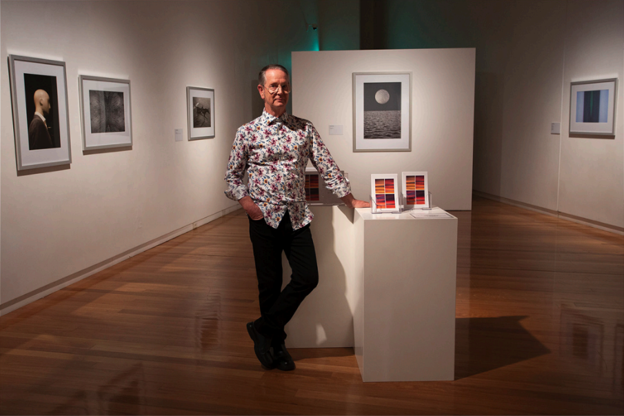 Joel Markham at a previous exhibition at the Wagga Wagga Art Gallery. Photo: Tayla Martin