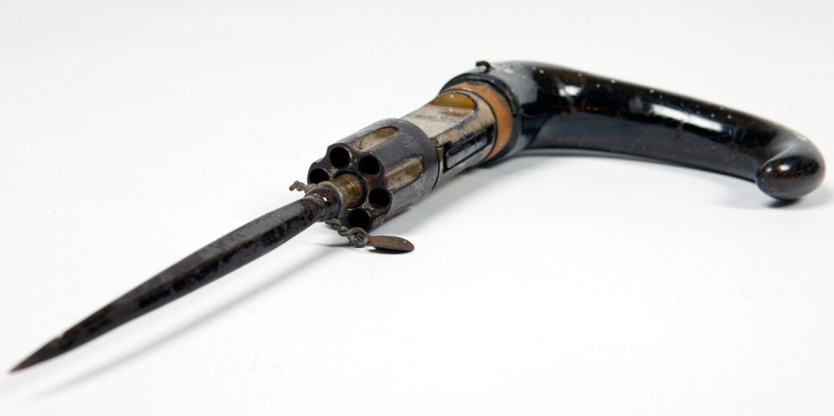 A walking stick pistol confiscated from an 'enemy alien' in Wagga in 1915. 