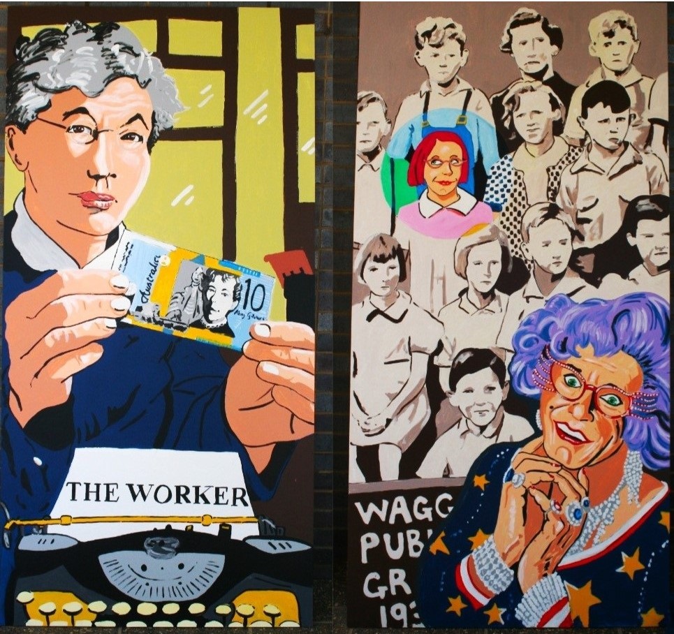The eight murals featured prominent Wagga figures including Dame Edna. 
