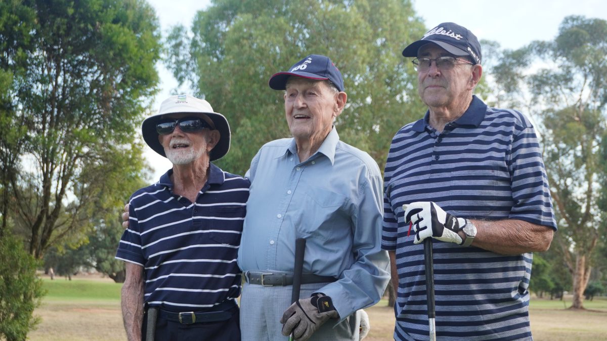 Age, just like his handicap, is just a number for Bert (middle) who celebrated his 100th birthday last week. Photo: Jarryd Rowley