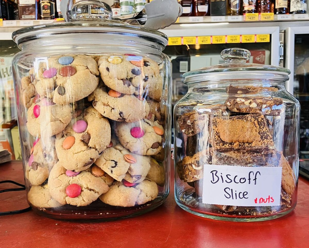 cookies and slices on a cafe benchtop