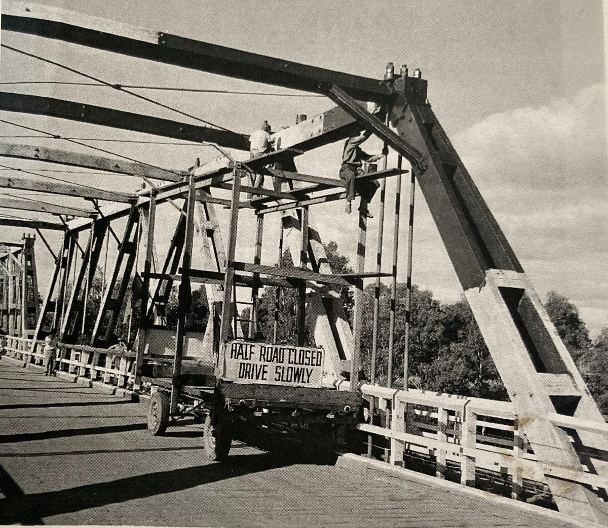 Maintenance work was a perpetual requirement on the original wooden bridge.