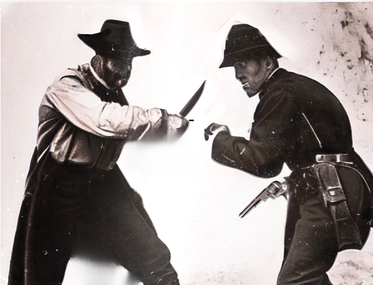 man and policeman in knife fight in early 1900s