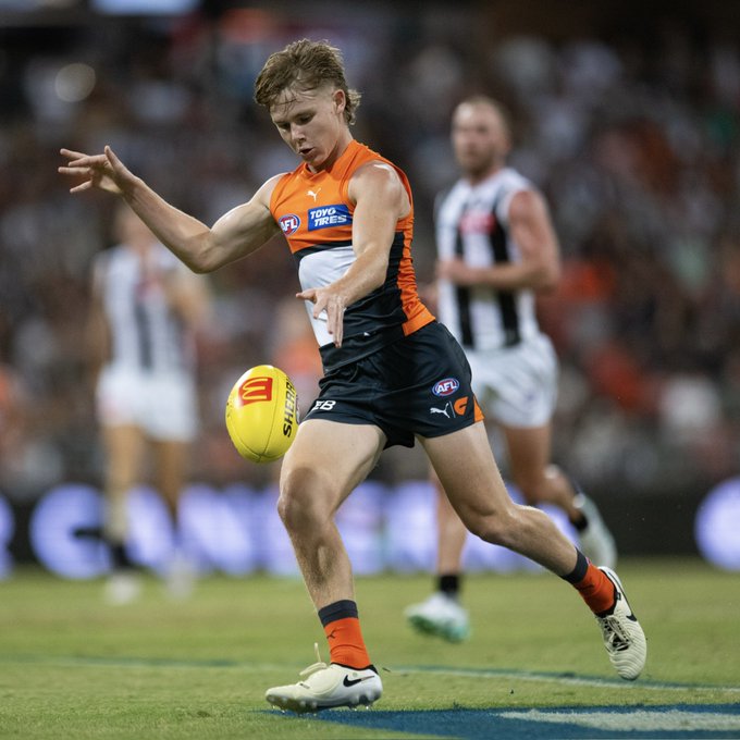 TRAC graduate Harvey Thomas finished with nine touches in his AFL debut last weekend. Photo: GWS GIANTS instagram 